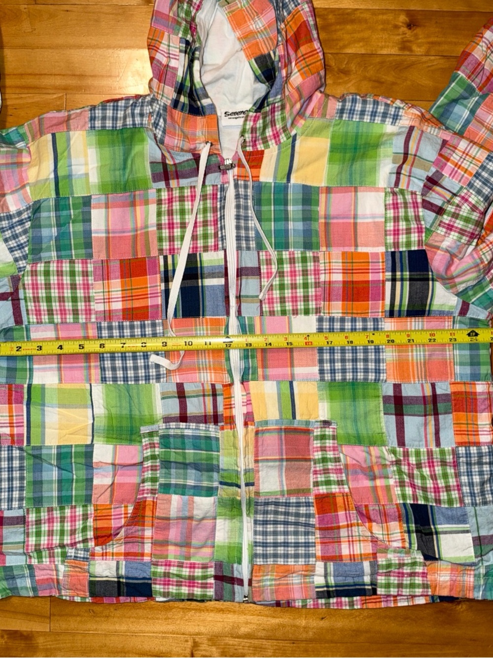 Serengeti Patchwork Madras Plaid Hooded Jacket Multicolor Cotton XL 2X Boho - Picture 5 of 10